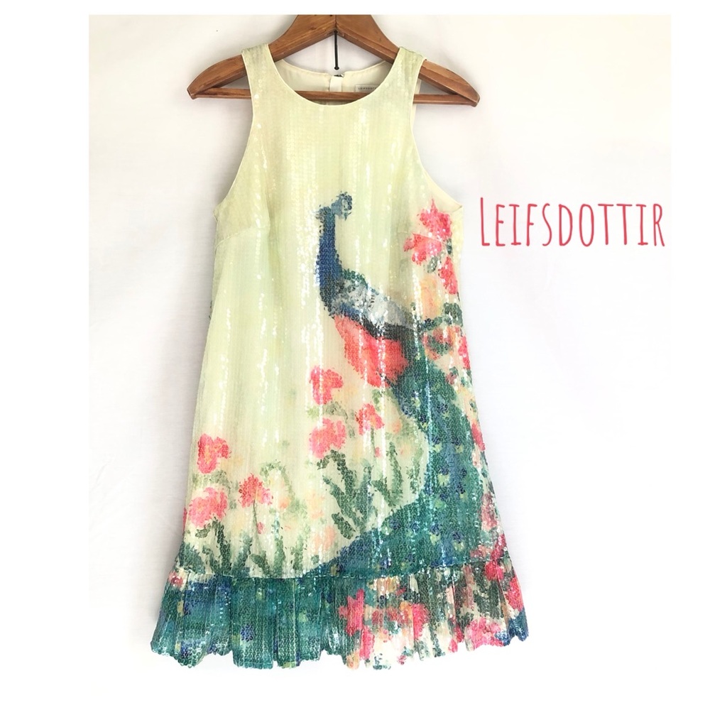 {Anthropologie} highly coveted Sequined Swing Peacock Dress {RARE} - Picture 2 of 13